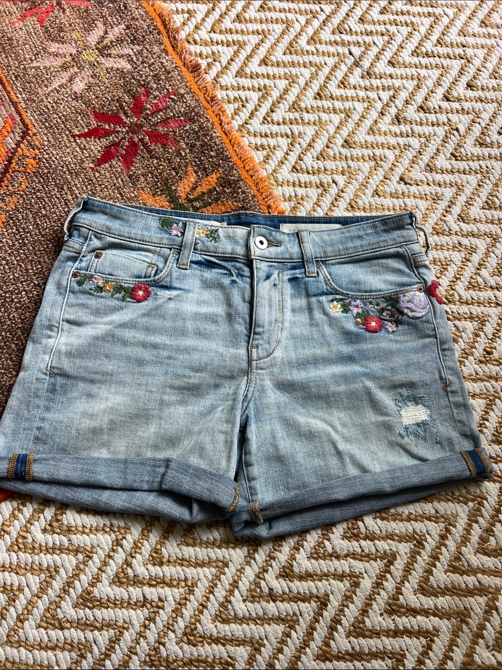 Pilcro and the Letterpress Light Blue Embroidered Slim Boyfriend Jeans